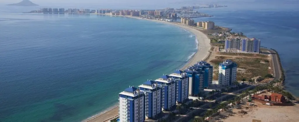Aerial view of the Mar Azul apartments between Mediterráneo and Mar Menor, in La Manga