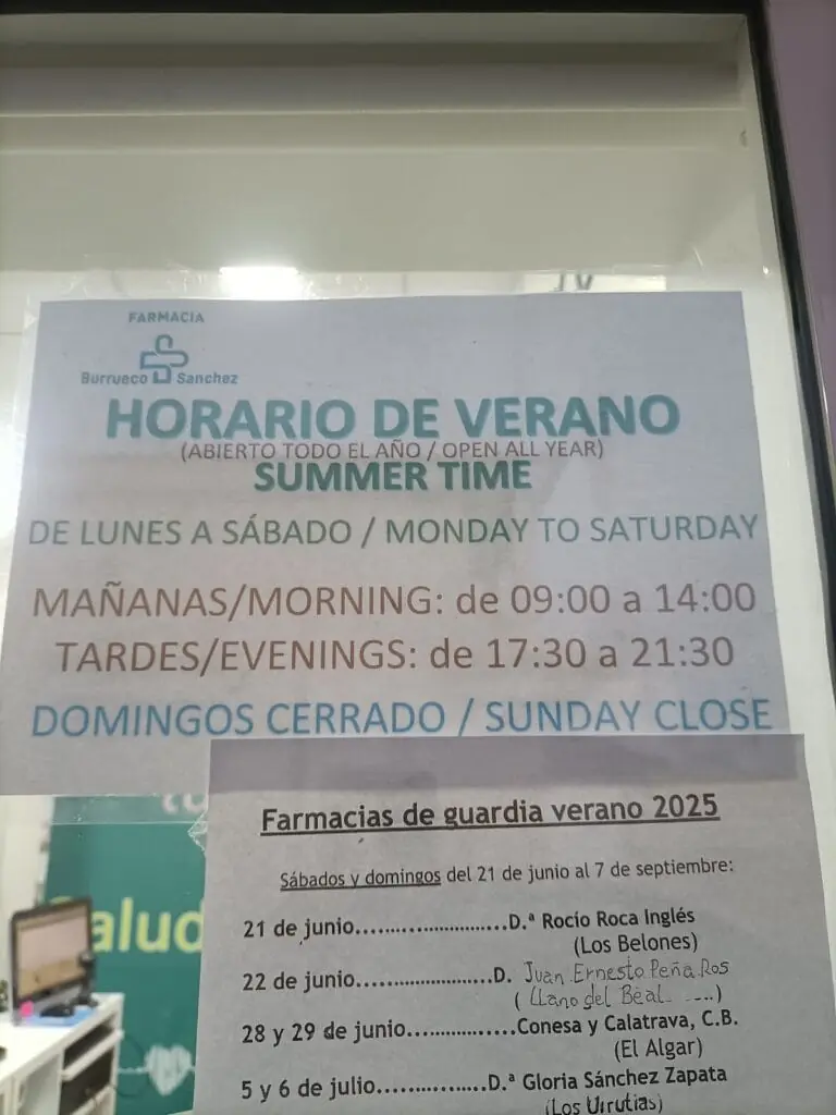 Interior de la Farmacia Ana María Burrueco Sánchez en Islas Menores
