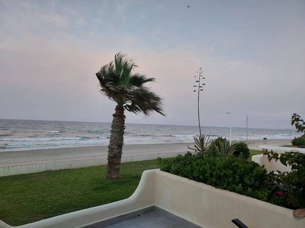 Vistas a la playa desde la terraza de la Cafetería Heladería La Victoria