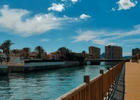 Agua y orilla de la Gola de Marchamalo en La Manga