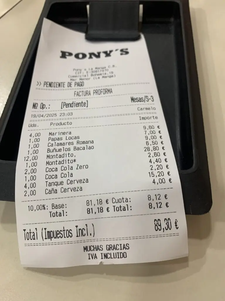 Ticket de consumición de Los Pony's, Plaza Bohemia