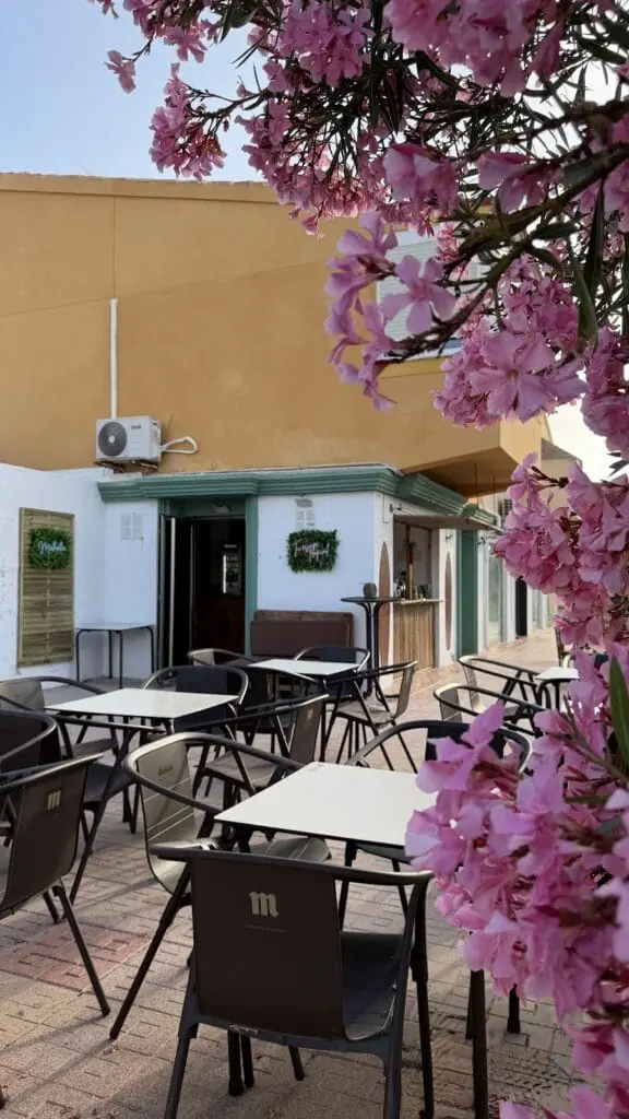 Terraza de Mahuka Tiki Bar junto a un jardín con flores, en Plaza Bohemia