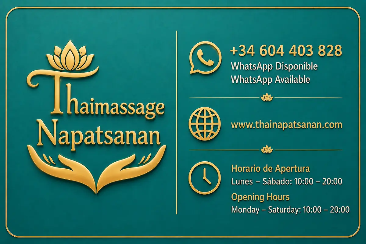Tarjeta de contacto de Thai Massage Napatsanan con teléfono, web y horario